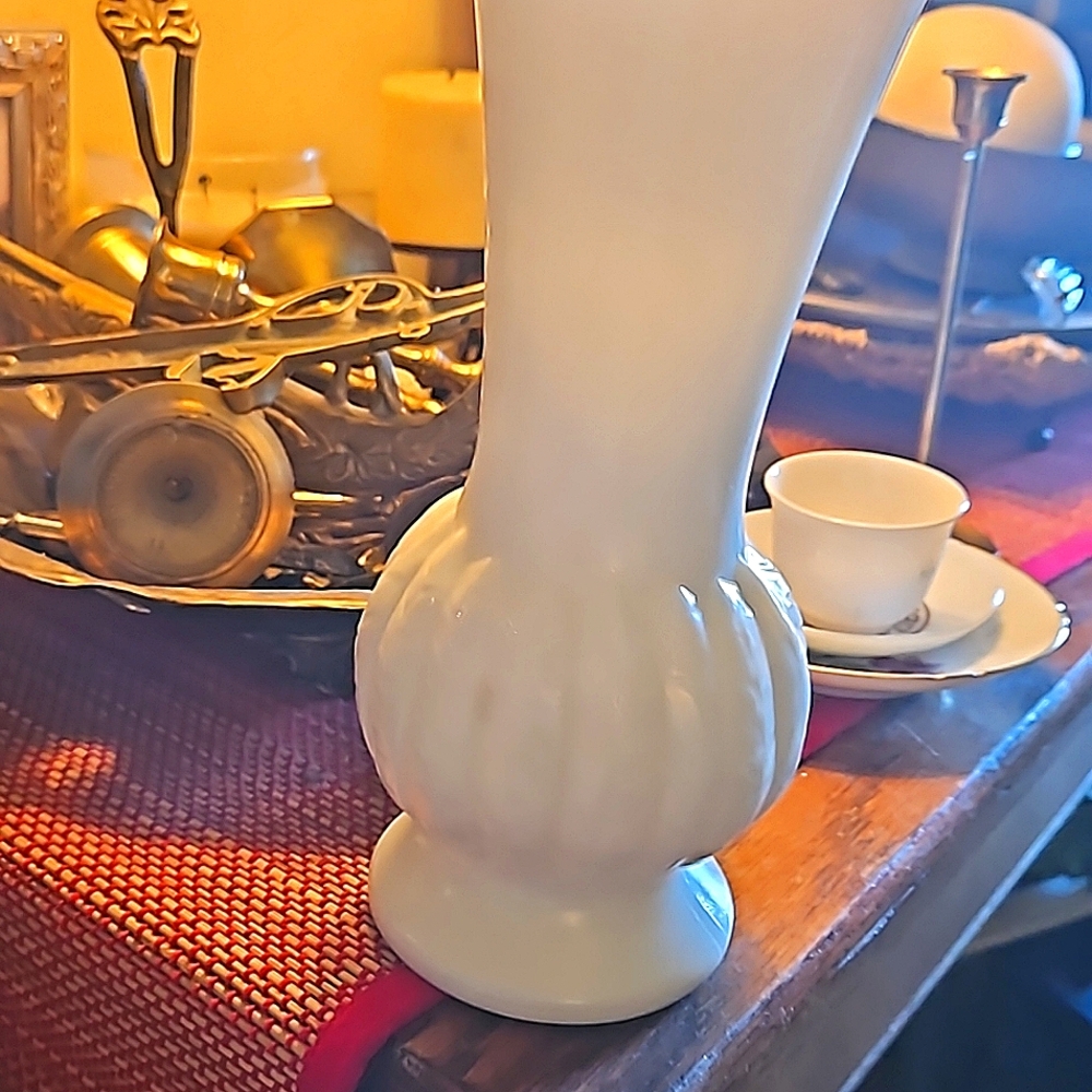 Vintage Randall White Milk Glass Vase 9" Opaque, wheat design